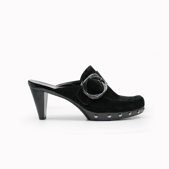 Stuart Weitzman Shoes - STUART WEITZMAN Suede Clog Mules with Studs Black Size 7.5M